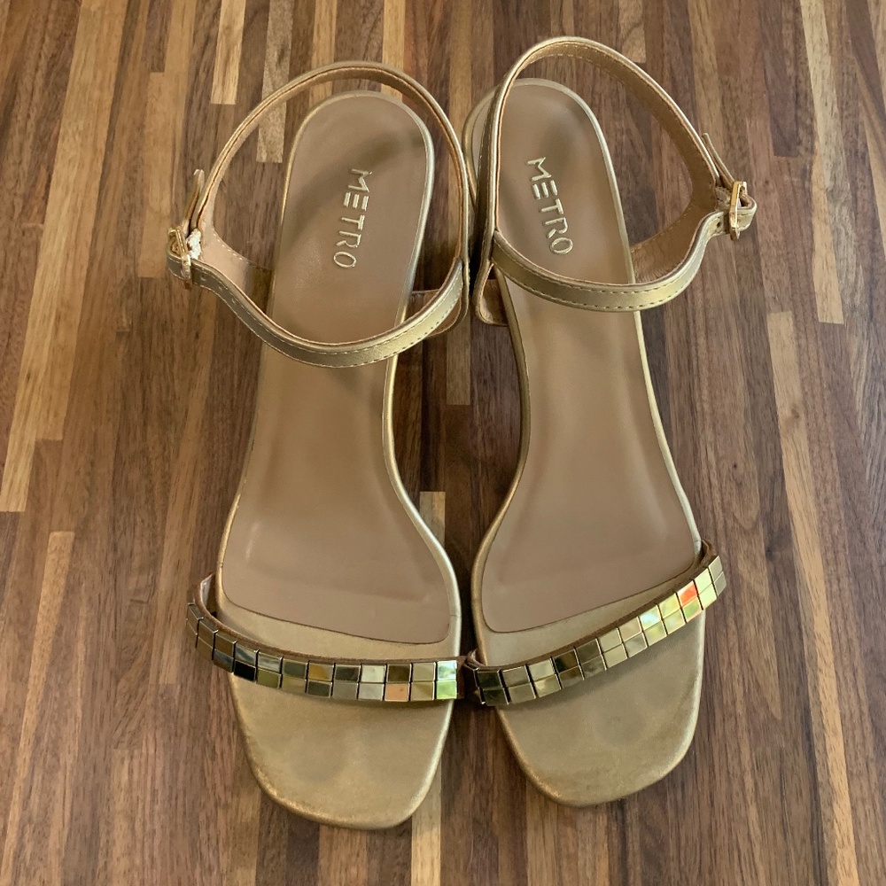Metro Gold-Tone Metallic Strappy Heels